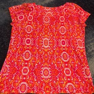Pink and orange large ikat print top